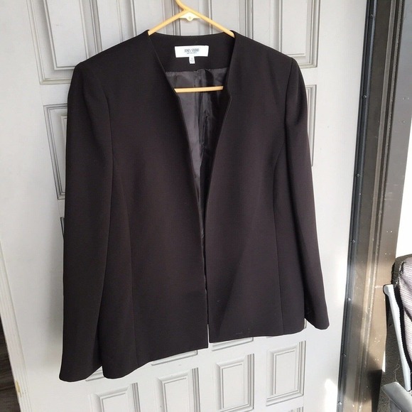 Jones Studio Blazer Chocolate Brown Sz10 Open Front Long Sleeves Lined NWOT - Picture 1 of 12